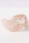 Hair Drama CO_Pink Beads, Stones Peony Embellished Knotted Hairband _Online_at_Aza_Fashions