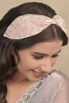 Buy_Hair Drama CO_Pink Beads, Stones Peony Embellished Knotted Hairband _Online
