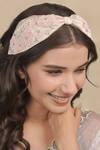 Buy_Hair Drama CO_Pink Beads, Stones Peony Embellished Knotted Hairband _at_Aza_Fashions