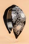 Buy_Hair Drama CO_Black Beads, Pearls Flora Embellished Knotted Hairband _at_Aza_Fashions