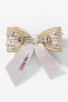 Hair Drama CO_Off White Crystals, Beads Embellished Hair Bow Barrette Clip _at_Aza_Fashions