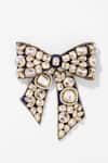 Shop Hair Drama CO Navy Stones, Crystals Embellished Kundan Bow Hair Clip at Aza Fashions Shop_Hair Drama CO_Navy Stones, Crystals Embellished Kundan Bow Hair Clip _at_Aza_Fashions