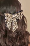 Hair Drama CO Navy Stones, Crystals Embellished Kundan Bow Hair Clip at Aza Fashions Hair Drama CO_Navy Stones, Crystals Embellished Kundan Bow Hair Clip _at_Aza_Fashions