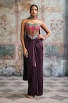 Shop_SAANJH BY LEA_Multi Color Brocade, Spandex Embroidery Bandeau Riva Silk Corset Wrap Skirt Set _Online_at_Aza_Fashions