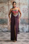 SAANJH BY LEA_Multi Color Brocade, Spandex Embroidery Bandeau Riva Silk Corset Wrap Skirt Set _at_Aza_Fashions