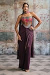 Buy_SAANJH BY LEA_Multi Color Brocade, Spandex Embroidery Bandeau Riva Silk Corset Wrap Skirt Set _at_Aza_Fashions