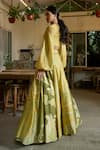 Shop_Ankita Dharman_Yellow Chanderi Tassels V-neck Sunshine Riya Lehenga Set_at_Aza_Fashions
