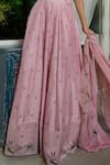 Buy_Ankita Dharman_Pink Chanderi, Organza Sweetheart Neck Sparrows Strappy Blouse Lehenga Set _Online_at_Aza_Fashions