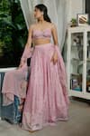 Buy_Ankita Dharman_Pink Chanderi, Organza Sweetheart Neck Sparrows Strappy Blouse Lehenga Set _at_Aza_Fashions