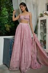 Ankita Dharman_Pink Chanderi, Organza Sweetheart Neck Sparrows Strappy Blouse Lehenga Set _at_Aza_Fashions