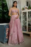 Shop_Ankita Dharman_Pink Chanderi, Organza Sweetheart Neck Sparrows Strappy Blouse Lehenga Set _at_Aza_Fashions