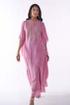 Buy_Ankita Dharman_Pink Chanderi Embroidery Round Neck Yoke Kaftan With Pant _at_Aza_Fashions