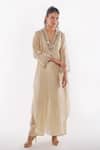 Ankita Dharman_Ivory Chanderi Mirrors V-neck Pearl Kaftan And Pant Set _Online_at_Aza_Fashions
