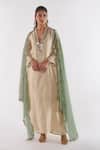 Shop_Ankita Dharman_Ivory Chanderi, Organza Mirrors V-neck Pearl Kaftan Pant Set _at_Aza_Fashions