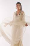 Buy_Ankita Dharman_Ivory Chanderi, Organza Mirrors V-neck Pearl Work Kaftan Set _Online_at_Aza_Fashions