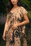 Shop_Aza X Shilpa Shetty Kundra_Beige Chiffon, Modal, Satin Beads Animal Print Pre-draped Saree With Blouse _at_Aza_Fashions