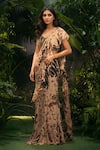 Buy_Aza X Shilpa Shetty Kundra_Beige Chiffon, Modal, Satin Beads Animal Print Pre-draped Saree With Blouse _at_Aza_Fashions