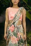 Shop_Aza X Shilpa Shetty Kundra_Multi Color Lurex, Botanical Print Pre-draped Layered Saree With Blouse _at_Aza_Fashions