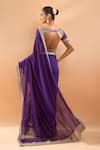 Shop_Gopi Vaid_Purple Georgette, Tussar Embroidery, Zari V-neck Saree With Padded Blouse _at_Aza_Fashions