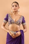 Shop_Gopi Vaid_Purple Georgette, Tussar Embroidery, Zari V-neck Saree With Padded Blouse _Online_at_Aza_Fashions