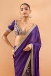 Buy_Gopi Vaid_Purple Georgette, Tussar Embroidery, Zari V-neck Saree With Padded Blouse 