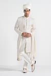 Buy_Kalpana Naik_White Silk Mirrors, Embroidery And Thread Sherwani Set _at_Aza_Fashions