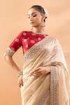 Buy_Gopi Vaid_Ivory Organza, Tissue, Tussar Embroidery, Zari Round Neck Saree And Blouse 