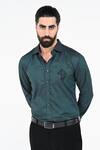 Kalpana Naik_Green Cotton Embroidery Wolf Giza Shirt _at_Aza_Fashions
