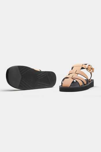 Buy_Oroh_Tan Francisca Cage-style Strap Flats _Online_at_Aza_Fashions