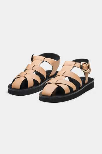 Buy_Oroh_Tan Francisca Cage-style Strap Flats _Online