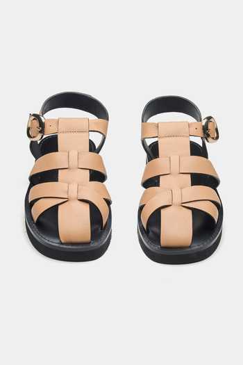 Shop_Oroh_Tan Francisca Cage-style Strap Flats _Online