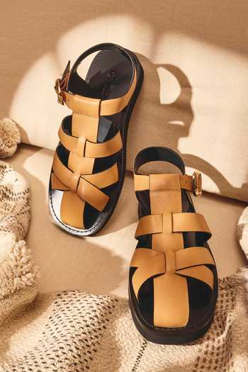 Oroh_Tan Francisca Cage-style Strap Flats 