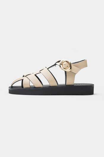 Buy_Oroh_Beige Francisca Cage-style Strap Flats _Online_at_Aza_Fashions