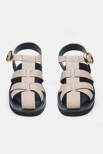 Oroh_Beige Francisca Cage-style Strap Flats 