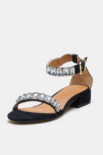 Oroh_Black Stones Isla Embellished Block Heel Sandals _at_Aza_Fashions