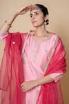 Kameez_Pink Chanderi, Cotton, Organza Gota Patti, Lace, Cut Rose Blush Kurta Set _Online_at_Aza_Fashions