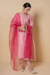 Shop_Kameez_Pink Chanderi, Cotton, Organza Gota Patti, Lace, Cut Rose Blush Kurta Set 