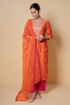 Buy_Kameez_Orange Chanderi, Cotton, Kota Doria Patti, Coral Sunset Kurta Set _at_Aza_Fashions