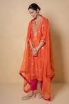 Shop_Kameez_Orange Chanderi, Cotton, Kota Doria Patti, Coral Sunset Kurta Set _Online_at_Aza_Fashions