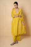 Kameez_Yellow Chanderi, Organza Embroidery, Bright Amber Marori Work Kurta Set _Online_at_Aza_Fashions