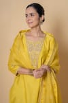 Buy_Kameez_Yellow Chanderi, Organza Embroidery, Bright Amber Marori Work Kurta Set _Online_at_Aza_Fashions