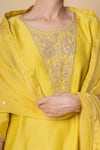Shop_Kameez_Yellow Chanderi, Organza Embroidery, Bright Amber Marori Work Kurta Set _Online_at_Aza_Fashions