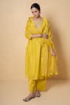 Buy_Kameez_Yellow Chanderi, Organza Embroidery, Bright Amber Marori Work Kurta Set 
