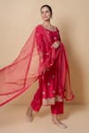 Kameez_Red Chanderi, Organza Embroidery, Lace Round Cherry Dusk Marori Work Kurta Set _Online_at_Aza_Fashions