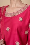 Buy_Kameez_Red Chanderi, Organza Embroidery, Lace Round Cherry Dusk Marori Work Kurta Set 