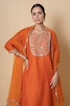 Shop_Kameez_Orange Chanderi, Organza Embroidery, Sequins, Orchid Marori Work Kurta Set _Online_at_Aza_Fashions
