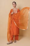 Kameez_Orange Chanderi, Organza Embroidery, Sequins, Orchid Marori Work Kurta Set _at_Aza_Fashions