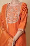 Shop_Kameez_Orange Chanderi, Organza Embroidery, Sequins, Orchid Marori Work Kurta Set 