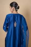 Shop_Kameez_Blue Chanderi, Organza Embroidery, Lace Split Yale Marori Work Kurta Set _at_Aza_Fashions