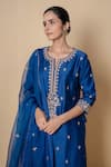 Kameez_Blue Chanderi, Organza Embroidery, Lace Split Yale Marori Work Kurta Set _Online_at_Aza_Fashions